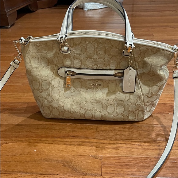 Coach Handbags - Coach Beige Signature Satchel with gold hardware EUC